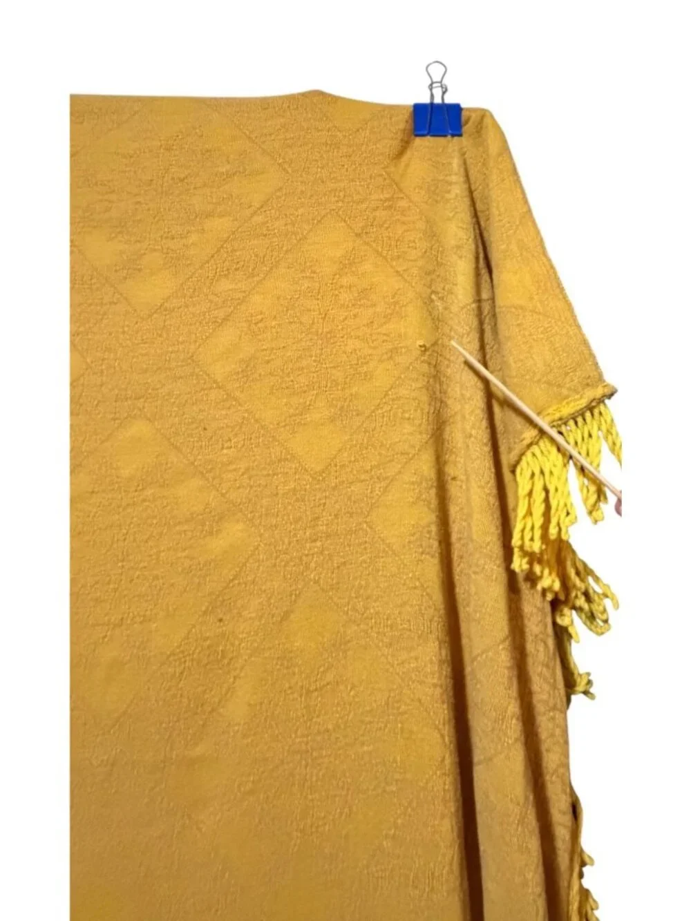 VTG Chenille Bedspread Fringe Mustard Yellow Pale Red MCM Grannycore Twin Full